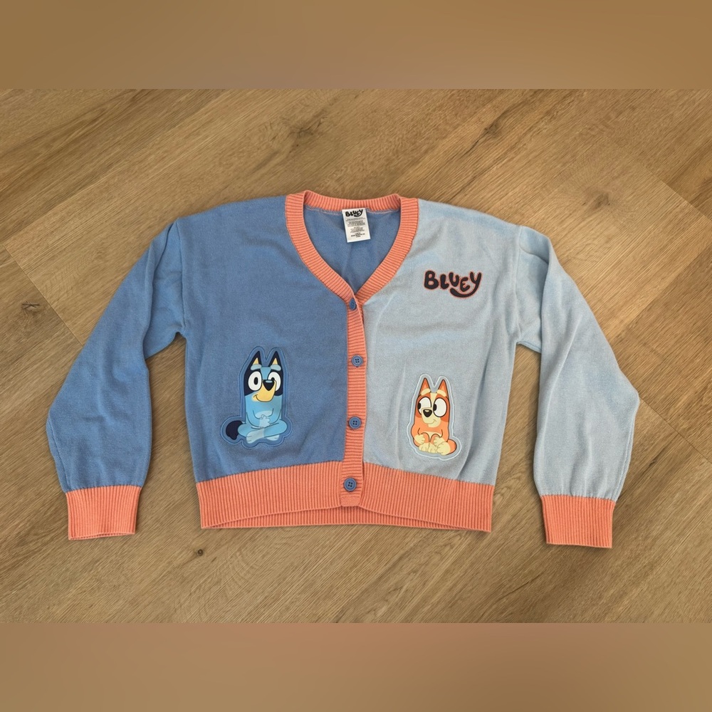 BLUEY Kids Cardigan - Blue and Gray With Bluey And Bingo